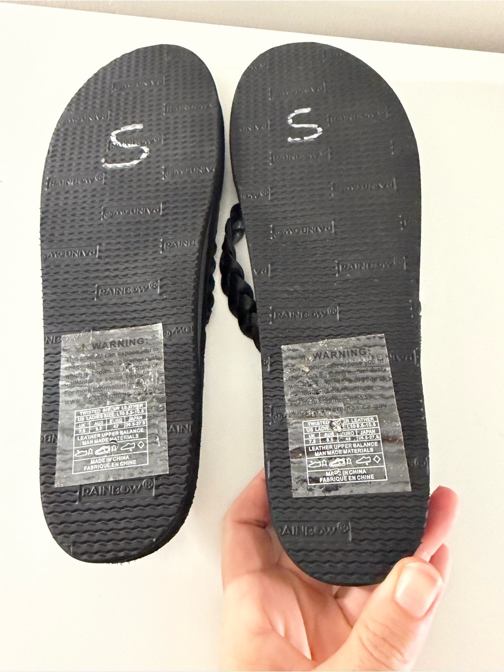 Rainbow Twisted Sister Black Braided Leather Flip Flops like new women 9.5-10.5 - Picture 8 of 9